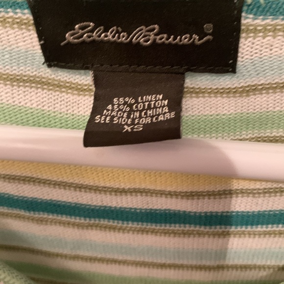 Elegant Eddie Bauer Linen Cotton Blend Striped Summer Shirt Comfy Breezy SZ XS - Picture 3 of 9